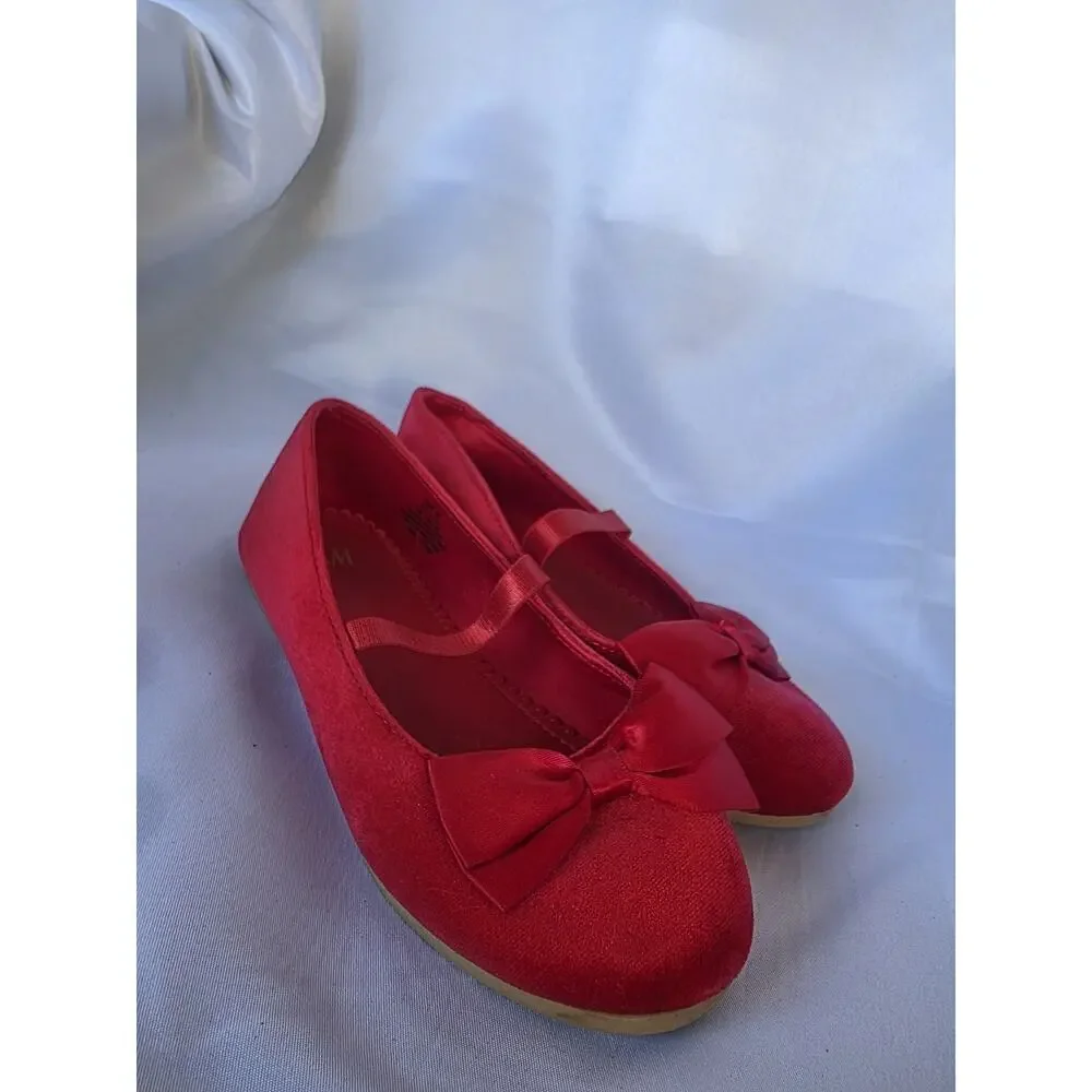 H&M Girls Red Ballet Flats Bow Strap Round Toe US 11.5 EU 29